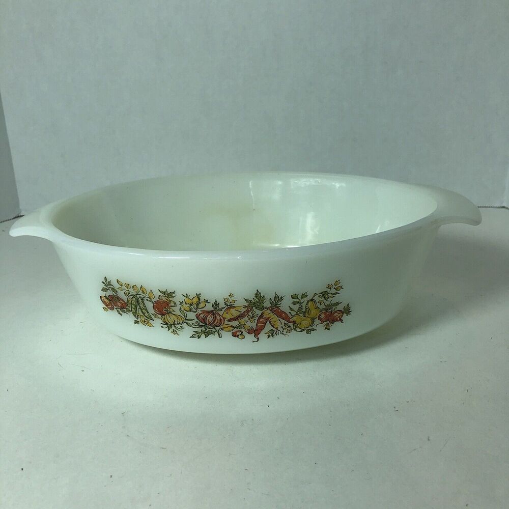 Anchor Hocking Casserole Dish Oval 433 1.5 Qt Vegetable‎ Harvest No Lid Vtg E1